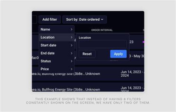 Movie search results with filters and year information