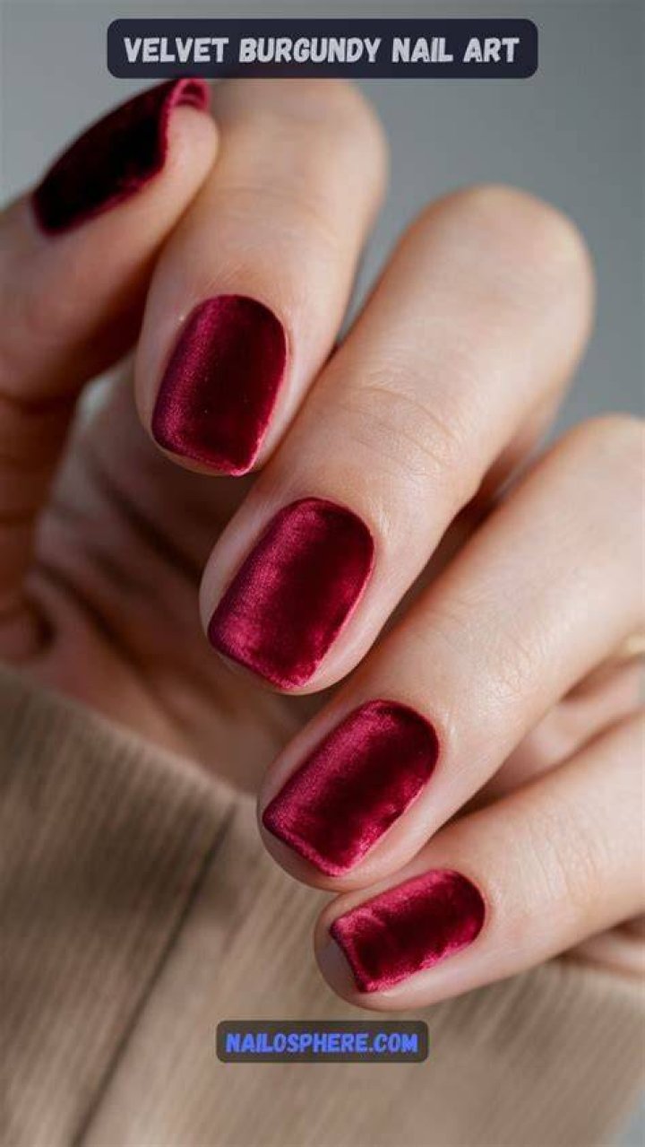 Velvet texture nails with suede matte finish in deep jewel tones for 2026